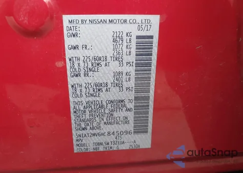 2017 Nissan Rogue Sl from USA, damaged, VIN 5N1AT2MV6HC845096